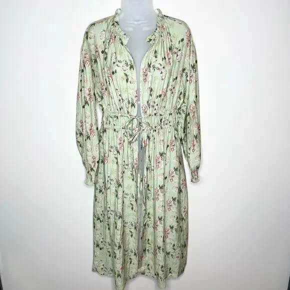 NWT ANTHROPOLOGIE Current Air Green Duster Floral Boho Style Spring Summer - Picture 3 of 8
